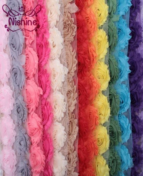 

nishine 15colors 1 yards chic shabby chiffon flowers for children hair accessories 3d fabric flowers for diy baby headbands9365188, Slivery;white