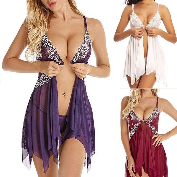 

pyjamas fashion sleepwear night dress lingerie women front closure nightwear lace temptation underwear nightgown plus size 6xl 230720, Red;black