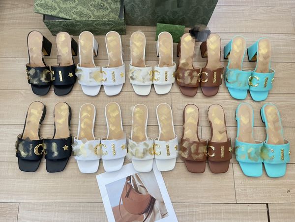 

2023 designer women luxury slippers chunky rubber jelly slides g double buckle block heels sandals high heel 7cm mule 2023 summer thick bott, Black