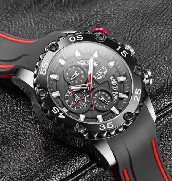 

2020 watches mens lige brand waterproof clock male silicone strap sport quartz watch for men big dial chronograph wristwatch3258700, Silver