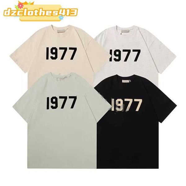 

21ss designer tide t shirts chest letter laminated print short sleeve high street loose oversize casual t-shirt 100% pure cotton ess essent, White;black