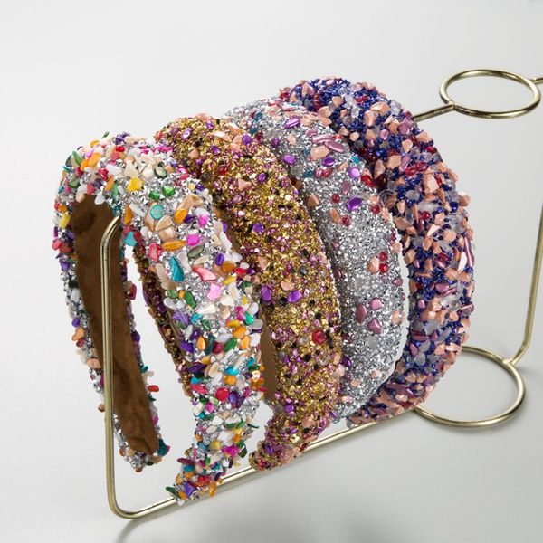 

luxury colorful crystal sponge headband femme fashion hair accessories women wide-brimmed hairband boutique hair hoop, Silver