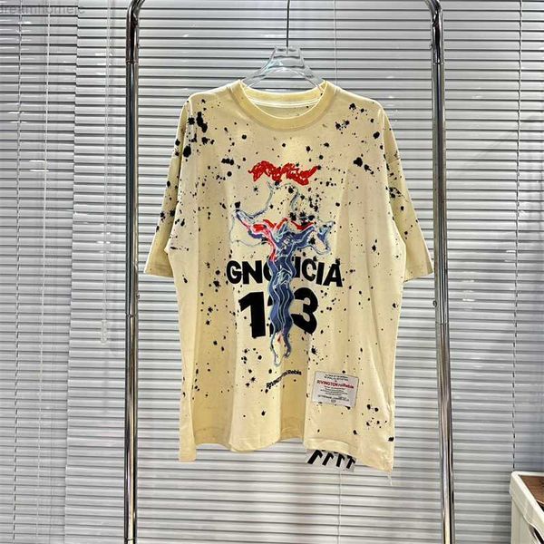 

summer rrr123 manual paint graffiti speckle ink t-shirt men women apricot rrr 123 vintage t shirt tee, White;black
