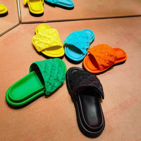 

platform designer pool pillow slides slippers for mens women comfort sunset flat mules easy-to-wear style scuff front strap luxury casua der, Black