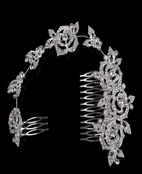 

elegant long rose hair comb rhinestone hairpins bridal wedding hair accessories jewelry austrian crystals hair clips5812483, Silver
