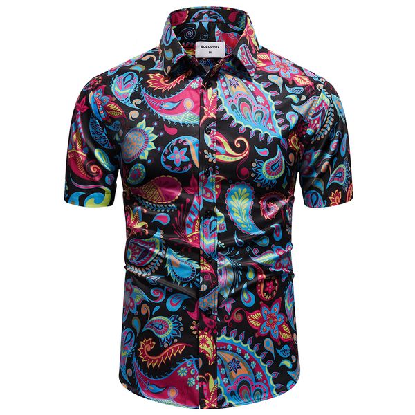 

mens casual shirts summer fashion retro flower pattern design short sleeve men allmatch multicolor optional male shirt 230720, White;black