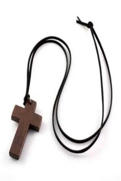 

wooden necklace cross korean style vintage jewelry pendant simple wooden cross and leather rope charm wedding women necklace sweat5486850, Silver