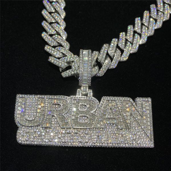 

hip hop 925 silver moissanite necklace vvs mayami moissanite diamond street rap urban splice letter pendant necklace