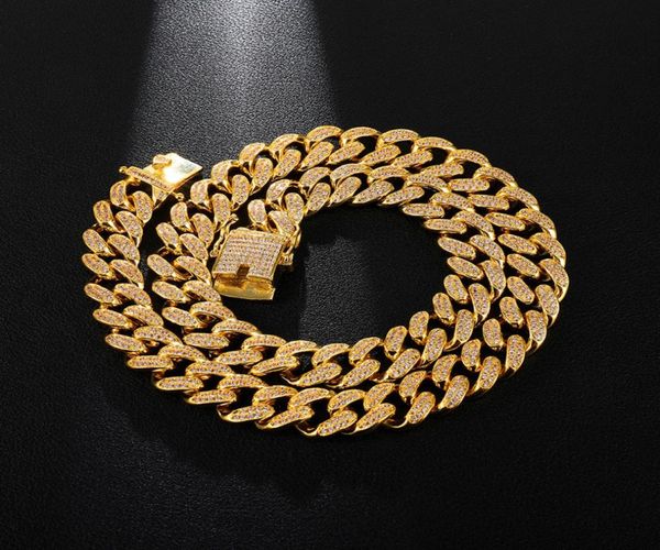 

12mm 1630inches bling zirconia iced out miami cuban chain for men women hip hop necklaces jewelry5603063, Silver