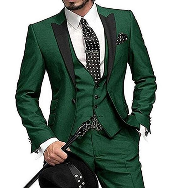 

one button dark green groom tuxedos peak lapel groomsmen mens wedding business prom suits jacketpantsvesttie 3389067873, Black;gray