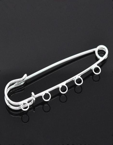 

100pcs support de broche brooches safety pin 5 holes silver plated 7x2cm 2010096109832, Gray