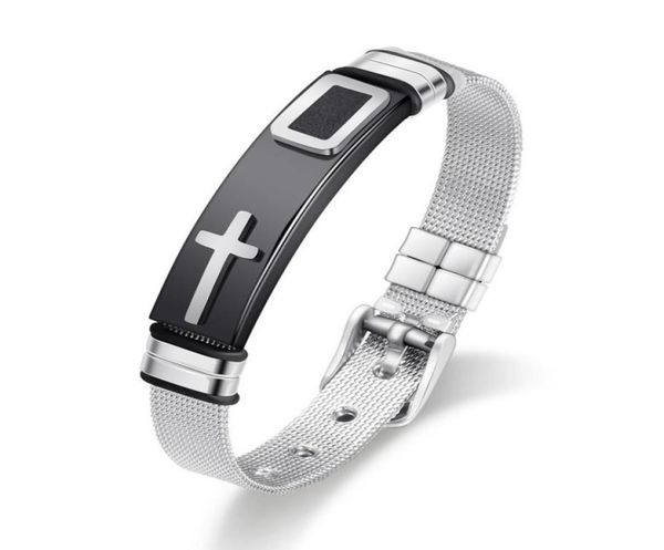

believe gold jesus cross bracelet bangle stainless steel pin buckle watch bands wristband bracelets for men fashion jewelry6039831, Black