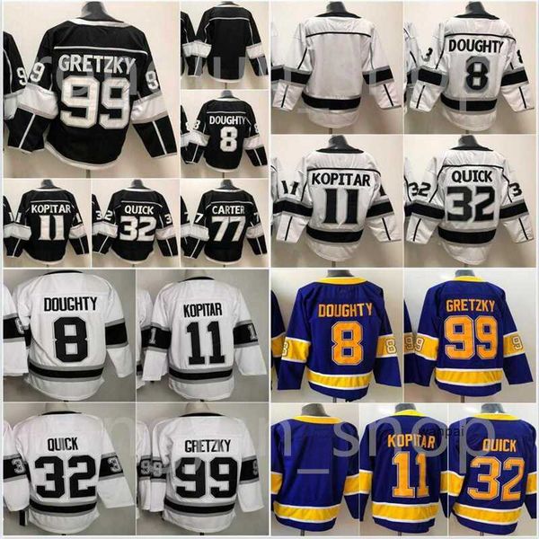 

los angeles ice hockey 8 drew doughty jersey 11 anze kopitar 32 jonathan quick 99 wayne gretzky blank white black purple team color king, Black;red