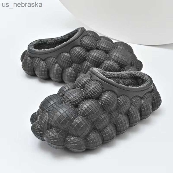 

winter warm funny bubble slippers women men massage litchi slides shoes soft eva waterproof cotton antislip slippers flip flop l230518, Black;grey