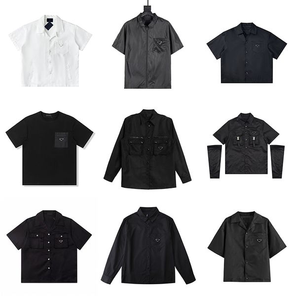 

designer womens mens prads shirt polos pra casual brand short blouses classic inverted triangle loose imported high-quality asian size summe, White;black