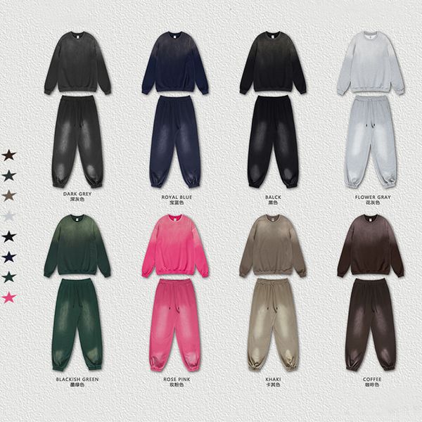 

men's tracksuits autumn and winter products american retro style old color water washing process dancers sweatshirt pants suit 230719, Gray