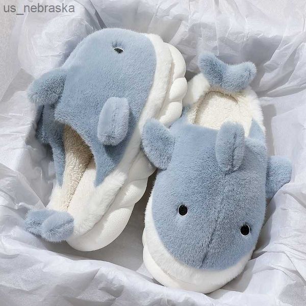 

funny animal shark cotton slippers women' thick soles home slipper 2022 winter new warm non slip lovely plush couple slippers l230518, Black;grey