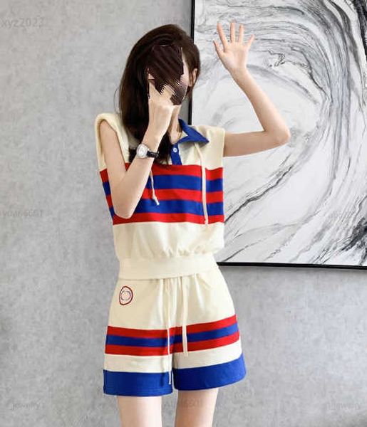 

fashion casual sets girl summer suit designer women tracksuits 2pcs colorful striped sleeveless lapel t-shirt and shorts july12, Gray