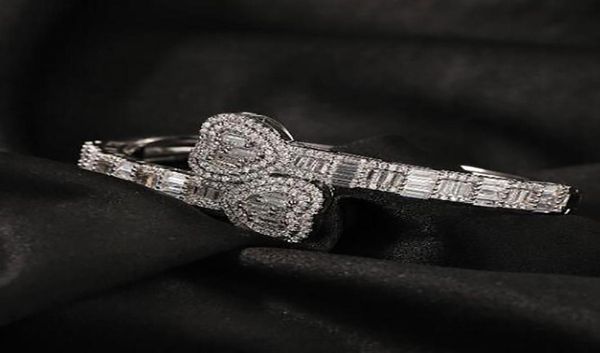 

14k white gold plated heart bangle diamond baguette bracelets opening size cubic zirconia hiphop jewelry for men women gifts3020864, Black