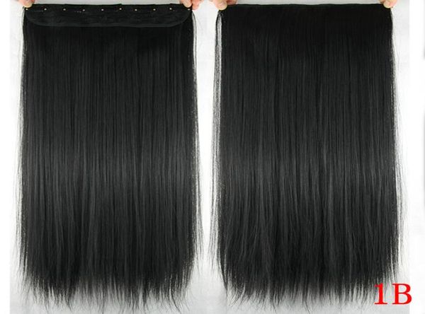 

60cm long straight women clip in hair extensions black brown high tempreture synthetic hair piece6515227