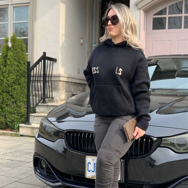 

luxury essentialhoodie designer womens es essent hoodie sweatshirts essentails hoodies for men hoody knitted knit sweaters pullover crewneck, Black