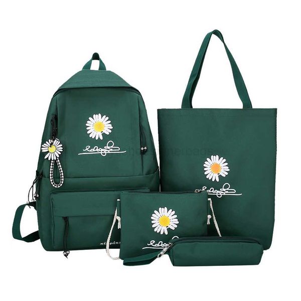 

backpack style 4pcs/set preppy style daisy print backpacks canvas rucksack new fashion female school backpack casual school bags shoulder ba
