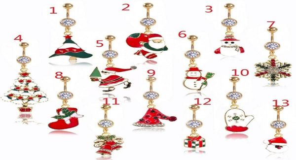 

ds8 new christmas belly button ring piercing red woman body piercing jewelry rhinestones tree navel bar 14g stainless steel5182524, Silver