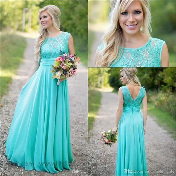 

new teal country bridesmaid dresses scoop a line chiffon lace v backless long bridesmaids dresses for wedding ba1513261o, White;pink