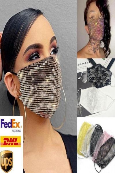 

dhl designer mask facial protective covers for fashion blingbling sequinlace crystal face mask fancy dress party 4854487