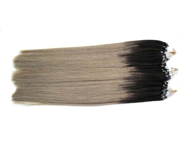 

t1bgrey rey ombre human hair 300g micro bead hair extensions 1gs silver ombre micro hair extensions 300s 7a micro loop brazilian2417312, Black