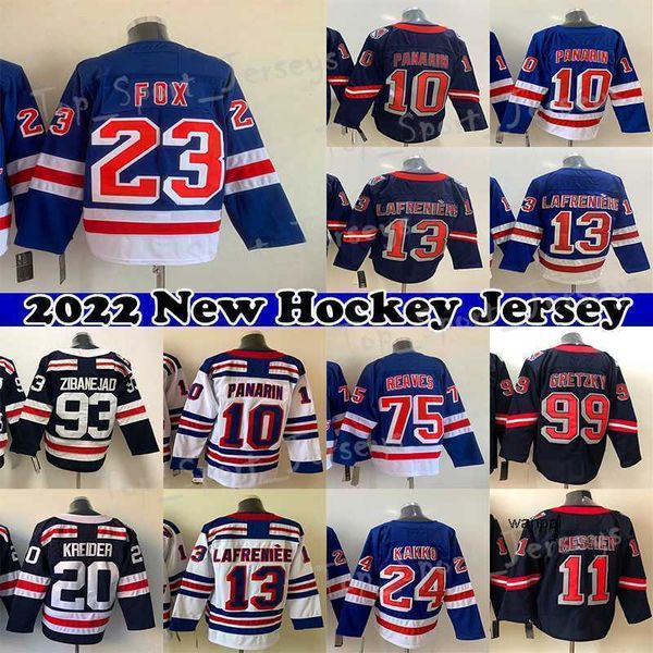 

hockey jerseys ad hockey jersey 23 adam fox 31 igor shesterkin 10 artemi panarin 24 kaapo kakko 20 chris kreider 13 lafreniere 93 mika, Black;red