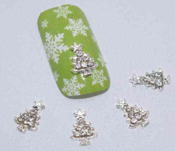 

10pcs new white rhinestone tree 3d metal alloy nail art decorationcharmsstudsnails 3d jewelry20193520253, Silver;gold