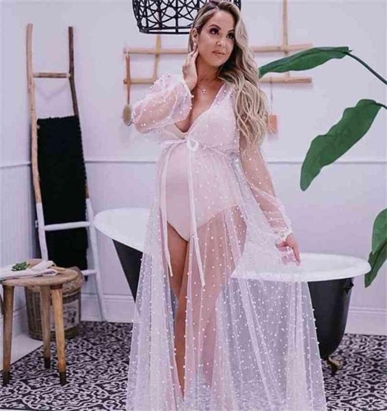 

stereo pearl maternity dress for pography tulle outfit long kimono po shoot 2109223170359, White