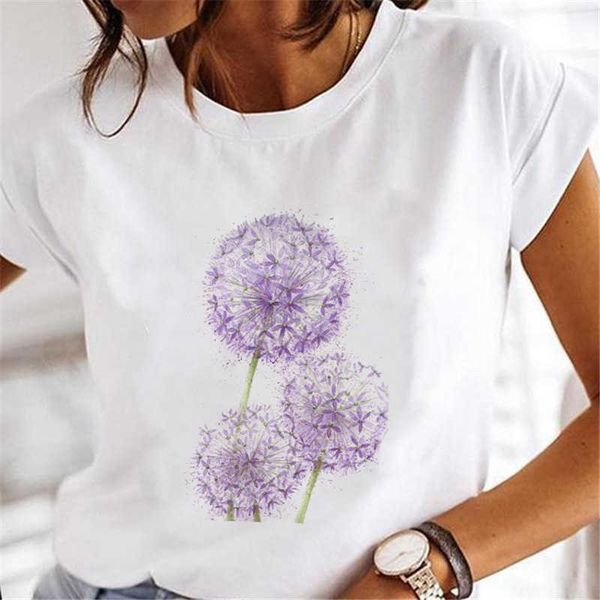 

women's t-shirt cartoon print pattern round neck fashion casual short sleeve, White