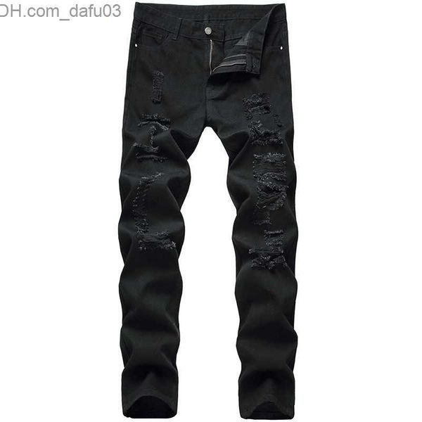 

men's jeans men high street ripped jeans black trendy men pants z230720, Blue