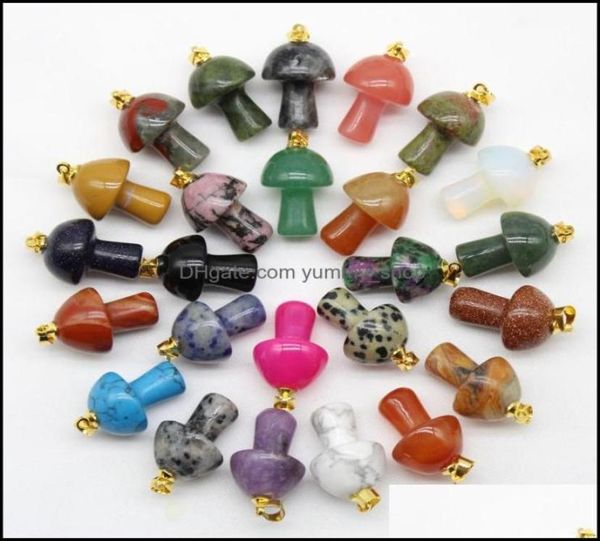 

charms jewelry findings components mix natural stone quartz crystal amethyst agates aventurine mushroom pendant for diy making acc5341427, Bronze;silver