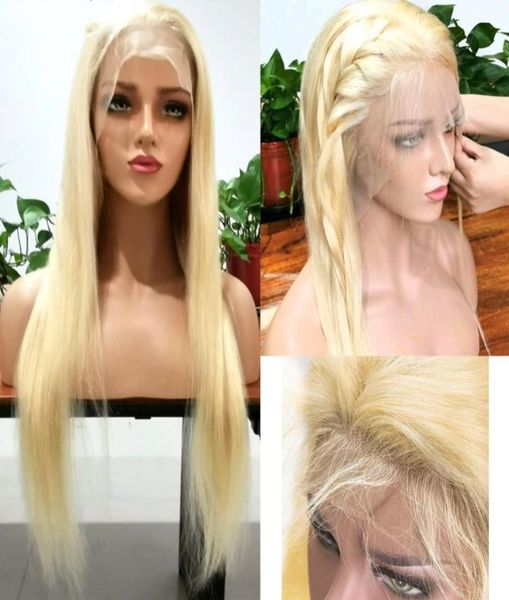 

613 blonde lace front wig brazilian transparent simulation human hair synthetic straight wigs for women1035094, Black