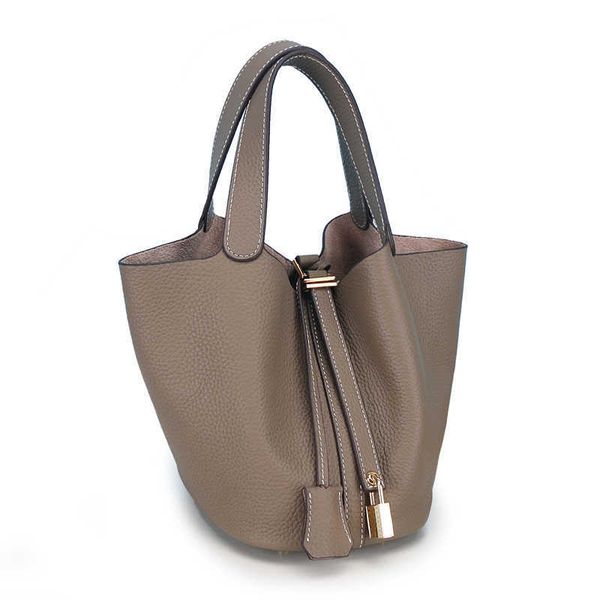 

luxury picotin lock bag women's bag new fashion gold hardware basket leather portable bucket soft casual handbag pupr 2s9k