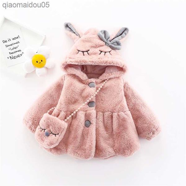 

6 12 18 24 36 months baby plush jacket cute rabbit ears christmas princess girls coat keep warm hooded outerwear kids clothes l230712, Blue;gray
