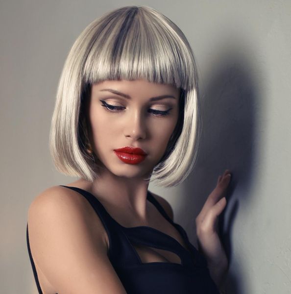 

amazon selling wig european and american wig female fashion qi liu hai short straight hair high temperature silk hair headgear1093624, Black