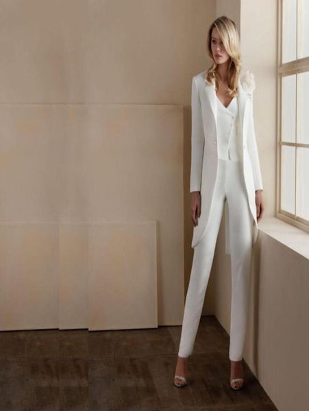 

white three pieces mother of the bride suits v neck long sleeve jacket ankle length pants wedding guest formal outfit3027214, Black;red