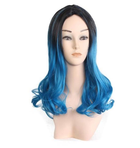 

woodfestival ombre pink blue curly medium length wig women fiber synthetic wig black heat resistant hair wigs 50cm6837336