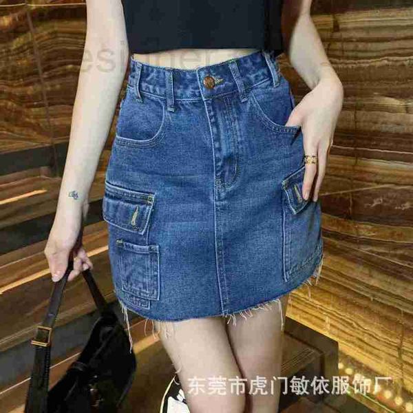 

skirts designer denim spring/summer 23 wind perforated buttons loose slim high waist skirt jeans cpo2, Black