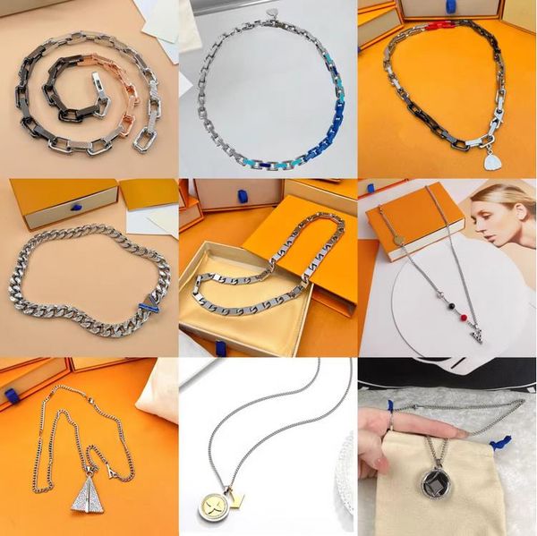 

beads chain pendants necklaces designer brand women 18k gold plated stainless steel letter choker pendant jewelry accessories, Silver