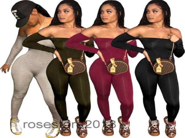 

women039s jumpsuits rompers women off shoulder bodycon long sleeve playsuits romper skinny clubwear6151657, Black;white