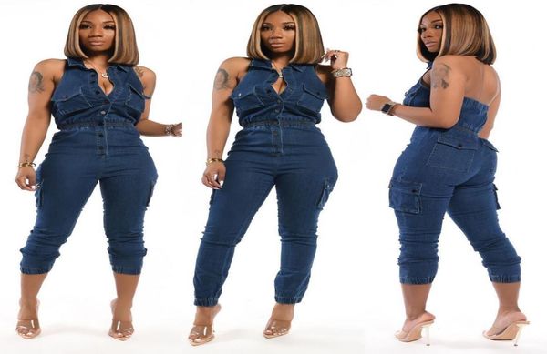 

summer women039s fashion casual backless sleeveless denim jumpsuit plus size jeans high waisted overalls 2011052059489, Blue