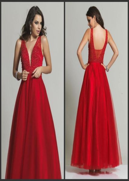 

fashion red evening dresses elegant v neck backless party gown sleeveless a line style floor length major beading 20212376174, Black;red