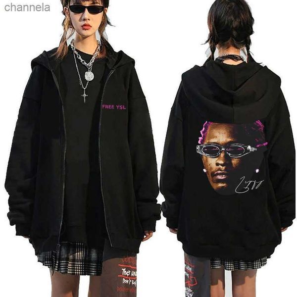 

men's hoodies sweatshirts young thug thugger slime season concert zipper hoodie pink rare hip hop graphic zip up jacket men women overs, Black