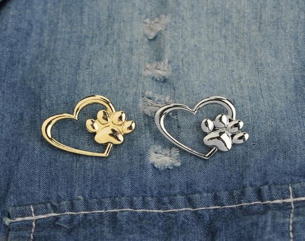 

silver gold color brooches love heart paw lapel pin pet paw print and pet memorial pins jewelry dog cat lover gifts 1359 d36645624, Gray