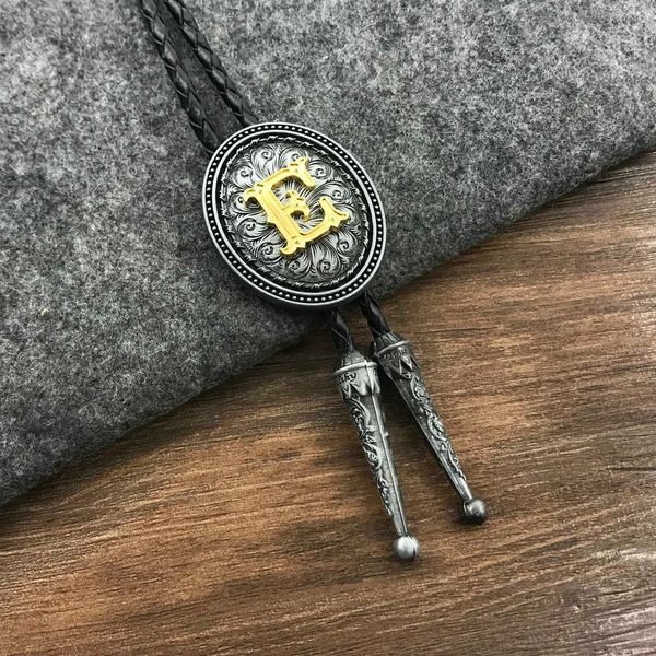 

bolo ties western cowboy bolo tie suit clothing accessories retro pattern a-z letter leather collar rope birthday banquet gift hkd230719, Red